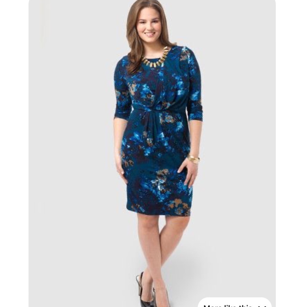 Coldwater Creek Bouquet knit dress Blue floral print Size 12